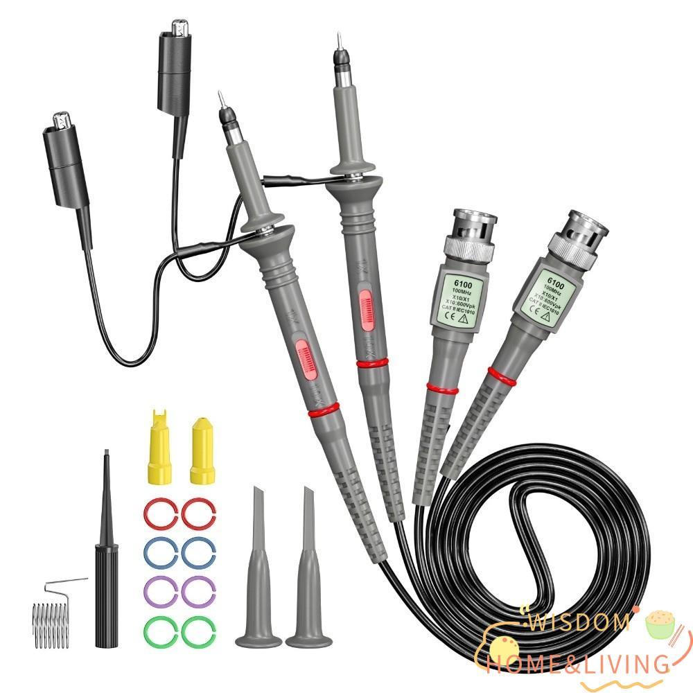 WISDOM 1/2 ชิ้น Oscilloscope Probe ชุด, วัดตะกั่ว 100MHz BNC Oscilloscope Probe, แบบพกพา X1/X10 10:1