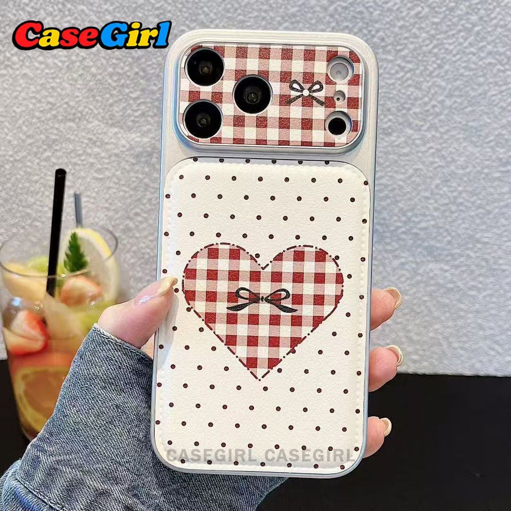 เคสไอโฟน IPhone 15 16 11 14 13 17 12 Pro Max 14 16 15 Plus 15 Plus 13 11 16 15 12 Pro ลายหัวใจสก๊อตจุดสไตล์สวีทคูล