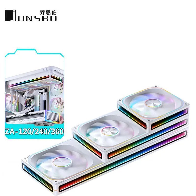 JONSBO ZA-120/240/360 ARGB 12/24/36 ซม.พัดลมแชสซีเมนบอร์ดการซิงโครไนซ์แสง/ป้ายอลูมิเนียม/PWM พัดลม O