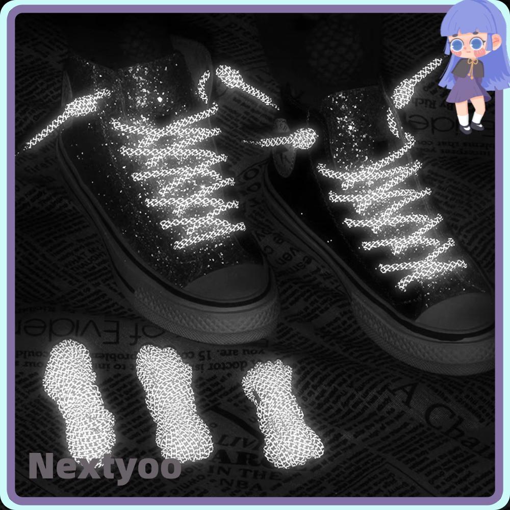NEXTYOO เชือกผูกรองเท้าสะท้อนแสง 100/140 ซม. รอบทรง เปลี่ยนง่าย สีสันสดใส สำหรับรองเท้ากีฬา รองเท้าผ้าใบ วัสดุโพลีเอสเตอร์คุณภาพสูง ทนทาน