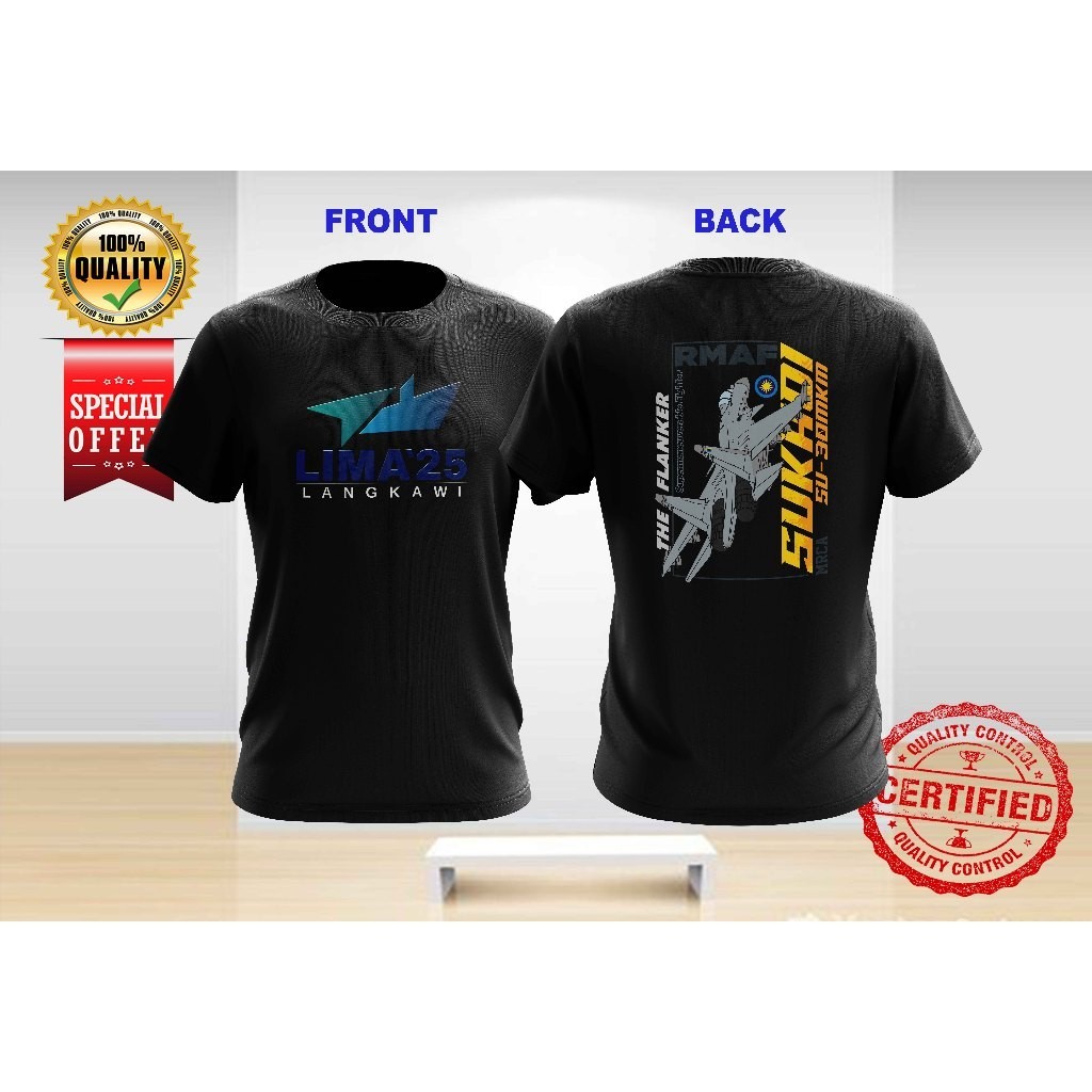 เสื้อยืดเชิ๊ตหน้าจอ Sukhoi Su-30MKM หลังลายหมายเลข 5 เพื่อเหตุการณ์ Lima Langkawi 2026 คอรอบสำหรับทุ