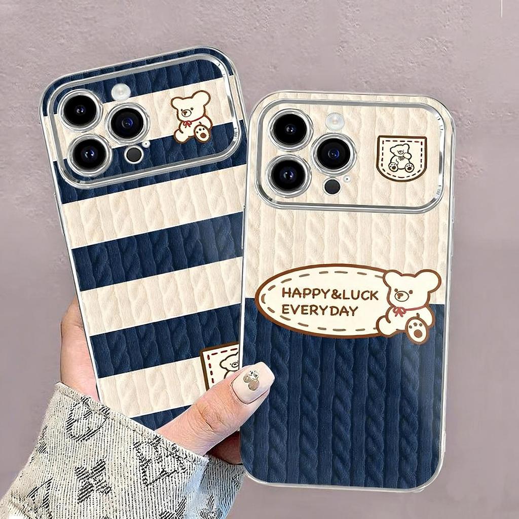 เคสโทรศัพท์ลายหมีน่ารัก ใช้ได้กับ iPhone 11/12/13/14/15Pro/17Pro/16ProMax,X/MAX/XR,7/8Plus คุณภาพสูง ช่องแสดงผลขนาดใหญ่