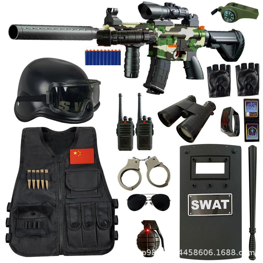 Children's Little Police Toy Gun Set, Special Forces Costume, Black Cat Sheriff Battle Gear Trendy O