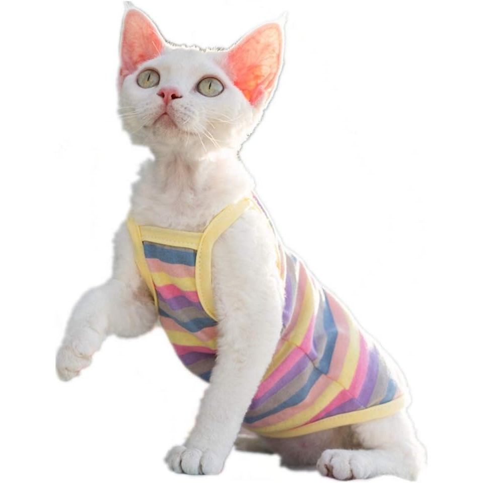 HAICHEN TEC Hairless Cats Stripe Camisole, Breathable ฤดูร้อนเสื้อแขนกุดเสื้อสําหรับ Sphynx, Cornish