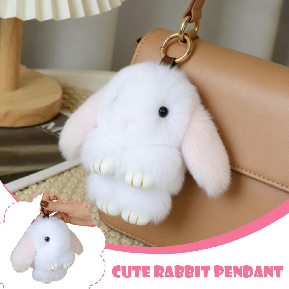 กระต่ายน่ารักแกล้งทําเป็นตายกระต่ายจี้เลียนแบบกระเป๋าพวงกุญแจรถขนสัตว์ Rex กระต่าย L0e2