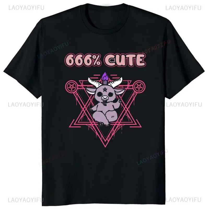 เสื้อยืดลายกราฟิกปีศาจซาตานสุดน่ารัก 666% เสื้อยืดลายแพะสุดฮา เสื้อยืดลายฮาโลวีนบาโฟเมตสุดหลอน เสื้อ