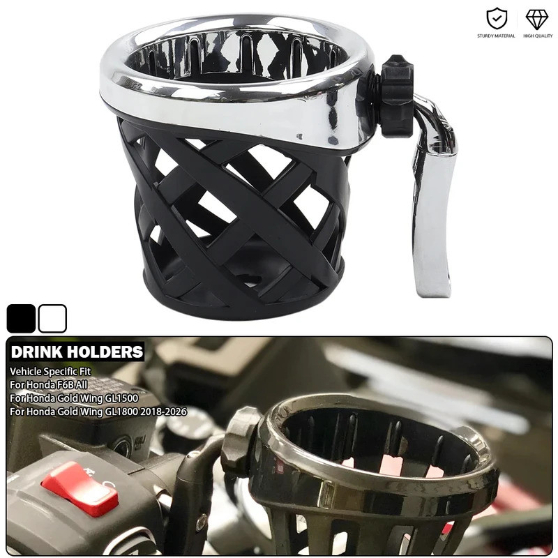 Chrome เครื่องดื่มผู้ถือถ้วยน้ําสีดํา Mount Kit เหมาะสําหรับ Honda Gold Wing GL1800 Goldwing GL1500 