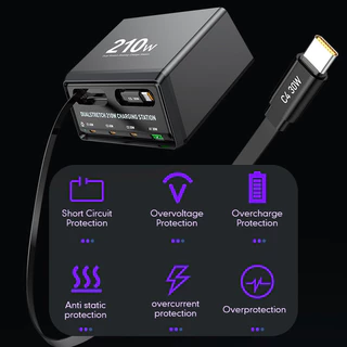 Actual COD 6-in-1 ที่ชาร์จเร็วหลายอุปกรณ์ 210W พร้อมสายชาร์จแบบยืดหดได้ ใช้ได้กับสมาร์ทโฟน แล็ปท็อป และแท็บเล็ต