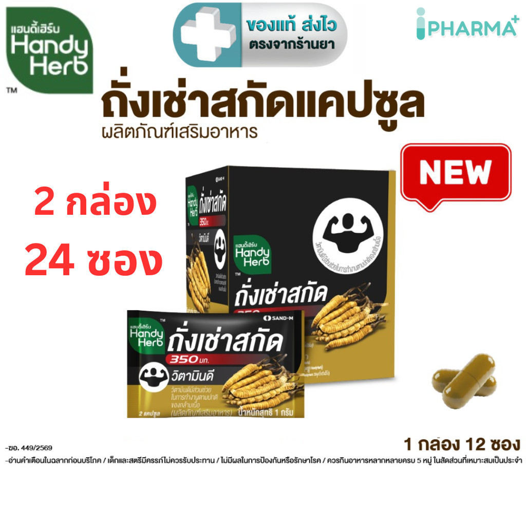 สูตรใหม่ ( 2 กล่อง ) HandyHerb แฮนดี้เฮิร์บ ถั่งเช่าสกัด 350 mg + Vit. D   (24ซอง 48 แคปซูล) [ipharm]