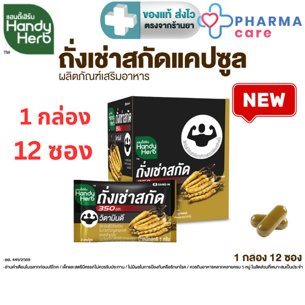 สูตรใหม่ 1 กล่อง Handy Herbแฮนดี้เฮิร์บถั่งเช่าสกัด 350 mg + Vit. D  12 ซอง 24 แคปซูล  [Pharmacare]