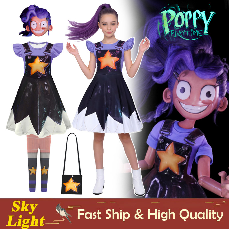 Poppy Playtime Chapter 5 Lily Lovebraids เครื่องแต่งกายคอสเพลย์ชุดสีม่วง แขนสั้น เหมาะสำหรับเด็กผู้หญิง