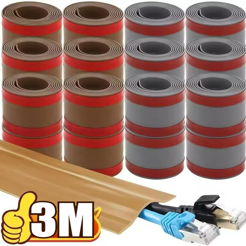 ฝาครอบสายเคเบิลสติกเกอร์คอนซีลเลอร์ Self-Adhesive - PVC ลายไม้ Trimmable Wire Groove - สําหรับโต๊ะติ