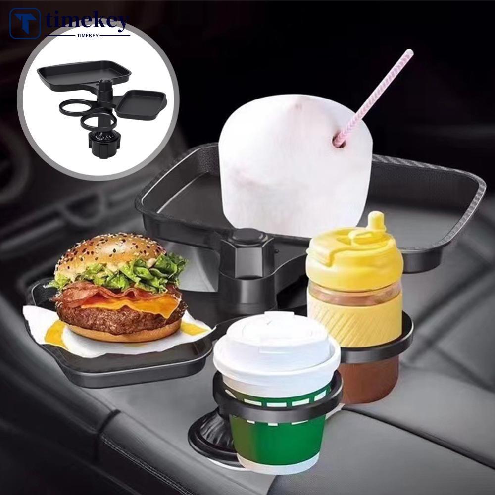 TIMEKEY มัลติฟังก์ชั่รถที่วางแก้ว & ถาดพับได้ Organizer ผู้ถือโทรศัพท์เครื่องดื่ม & ถาดขนมสําหรับกาแ