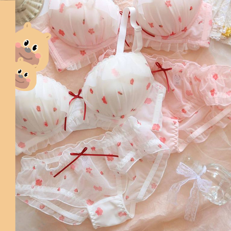 bearbra บราลูกไม้ ชุดชั้นในสไตล์ญี่ปุ่น แบบซากุระ ไม่มีกรอบ ชุดชั้นในน่ารัก บางเบา ไร้รอยต่อ