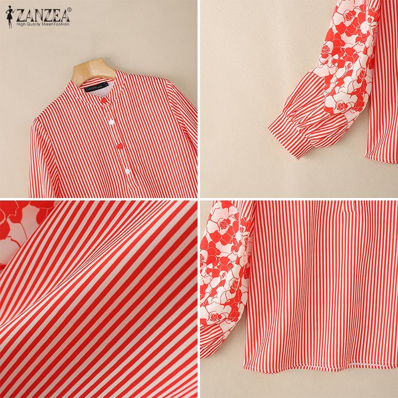 ZANZEA สื้อผู้หญิงแขนครึ่งลายดอกไม้ ดีไซน์สำนักงานหรือลำลอง - รูปที่ 7