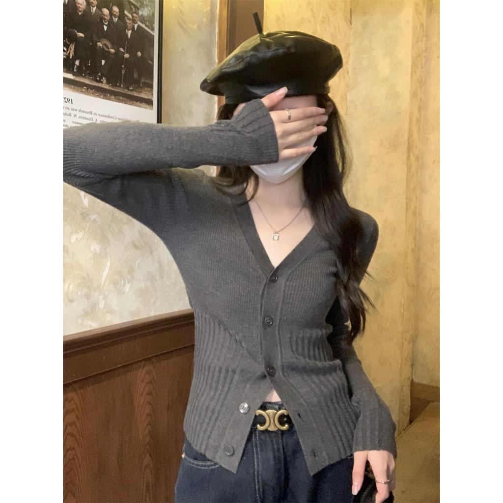 15130 Long-sleeved women's knitwear, solid color cardigan, perfect for autumn.