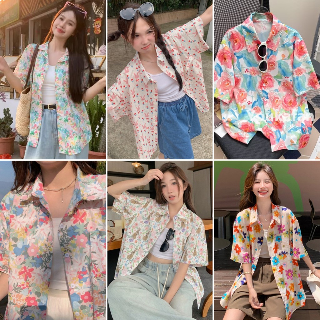 berylstore  เสื้อเชิ้ต  ลวดลายเล็กๆสด  จัดส่งเร็ว  ผู้ชายและผู้หญิง แฟชั่น ทรงหลวม สีสันสดใส ครบสี  ส่งไว