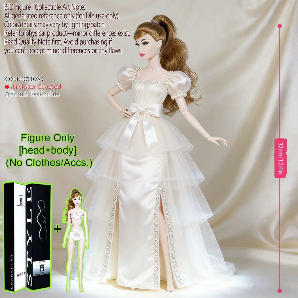 12.6in 1/6 Scale 12-Articulated BJD - Posable Super Model รูปปั้น, แต่งหน้า Modifiable, ผิวเรียบ, เค
