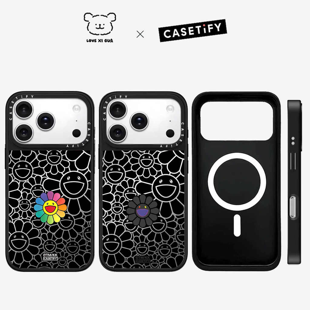 กระจกแม่เหล็กยิ้มดอกไม้เคสโทรศัพท์สําหรับ ไอโฟน 17 16 มือโปร สูงสุด 17อากาศ 16 15 14 13 12 11 กันกระแทกป้องกันปลอก