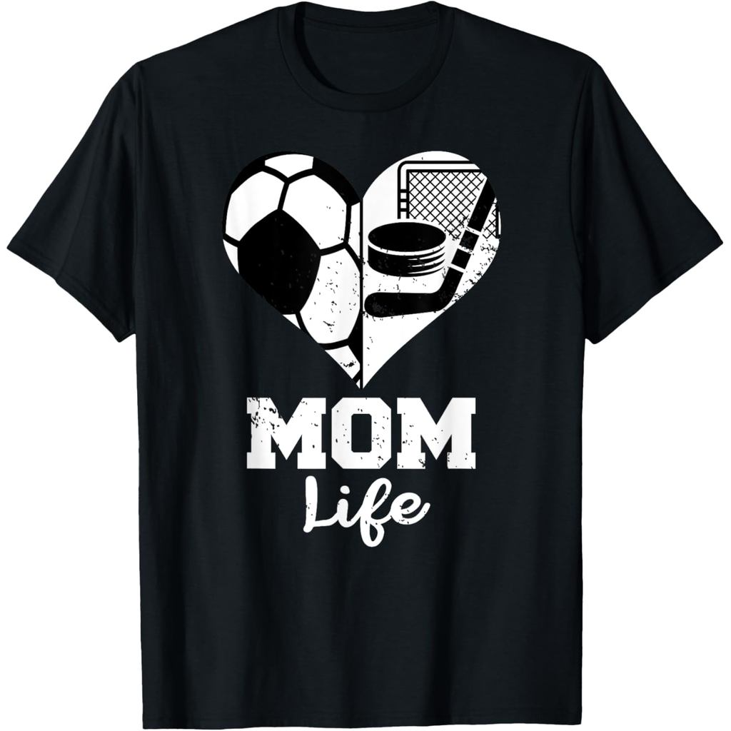 Mom Life Heart Funny Soccer Hockey Mom T-Shirt Vintage T Shirt  Unisex Summer Streetwear Tops Camisa