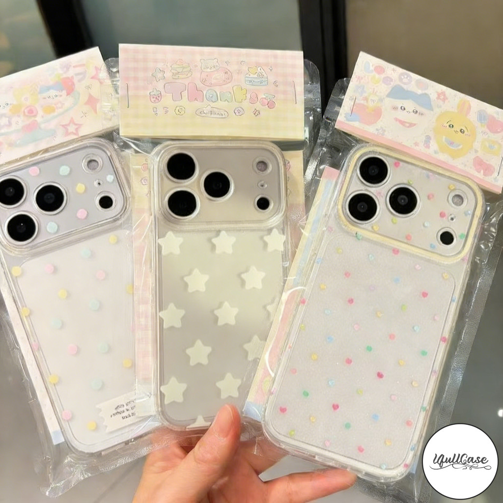 เคสไอโฟน16 สำหรับIPhone 17 12 11 15 13 Air 16 14 Pro Max X XR 14 7 16 15 8 Plus SE เคสใส ลายจุด&ดาว สีหลากสไตล์น่ารัก