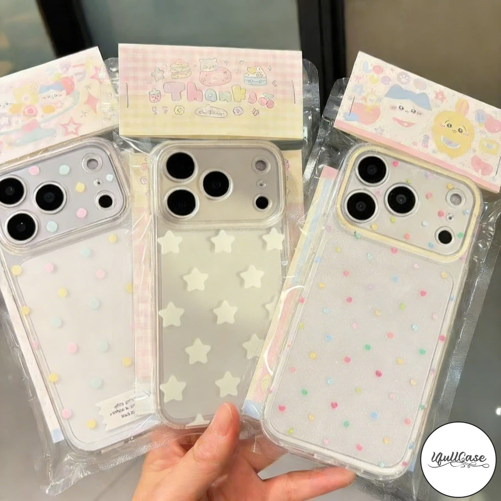 เคสไอโฟน16 สำหรับIPhone 17 12 11 15 13 Air 16 14 Pro Max X XR 14 7 16 15 8 Plus SE เคสใส ลายจุด&ดาว สีหลากสไตล์น่ารัก