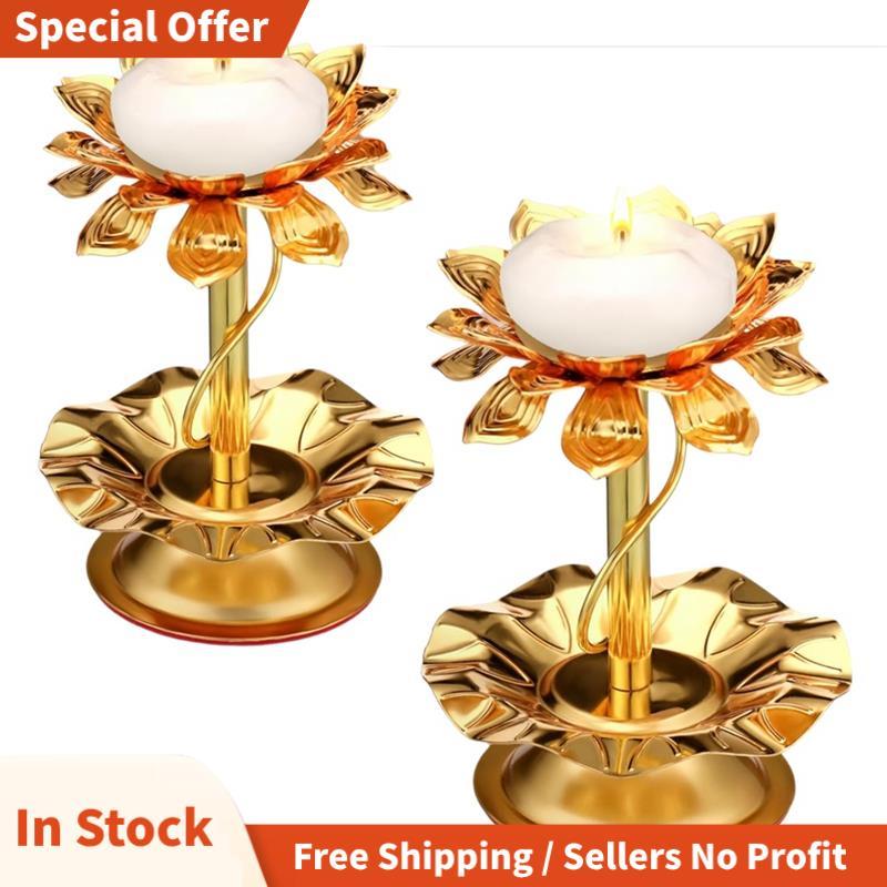 สําหรับ Diwali Pooja 2 ชิ้นโลหะ Diya Lotus เชิงเทียน Ghee โคมไฟสําหรับ Diwali ตกแต่ง