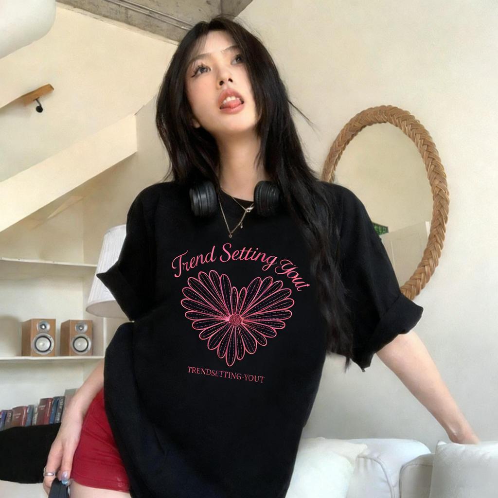 เสื้อยืด ผ้าฝ้าย ไม่ยืดไม่ย้วย โอเวอร์ไซส์ ลายLOVE Setting youtเสื้อยืดคอกลอมชายหญิงแบบนิ่มใส่สบาย  สไตล์เกาหลี มินิมอล