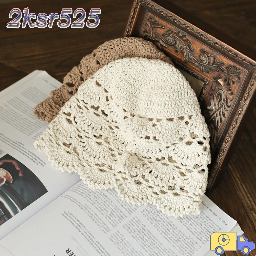 2KSR525 หมวกสวมหัวโครเชต์มือ,ลําลองย้อนยุคแฮนด์เมดดอกไม้โครเชต์หมวก,กลวงแฮนด์เมดแตงโมหนังตาข่ายหมวกห