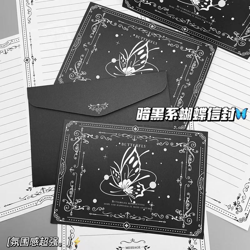 暗黑系蝴蝶信封信纸艾青蝴蝶高颜值祝福纪念礼物手写留言信笺20260117Dark Style Butterfly Envelope Letter Paper Ai Q Butterfly High-V