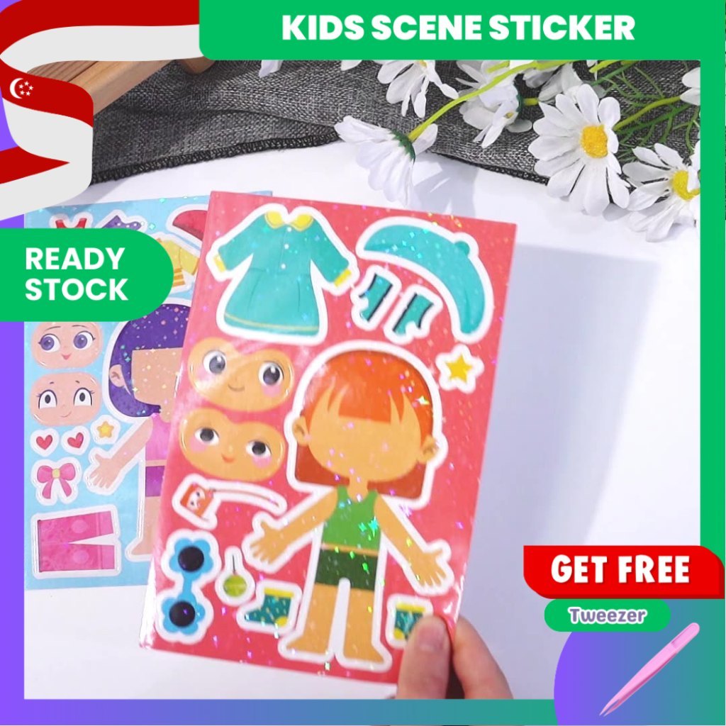 [KW] Build-A-Face Sticker Pack (8 แผ่น) Dress-Up Girls – งานฝีมือตัวละคร DIY สําหรับเด็กการศึกษา KH 
