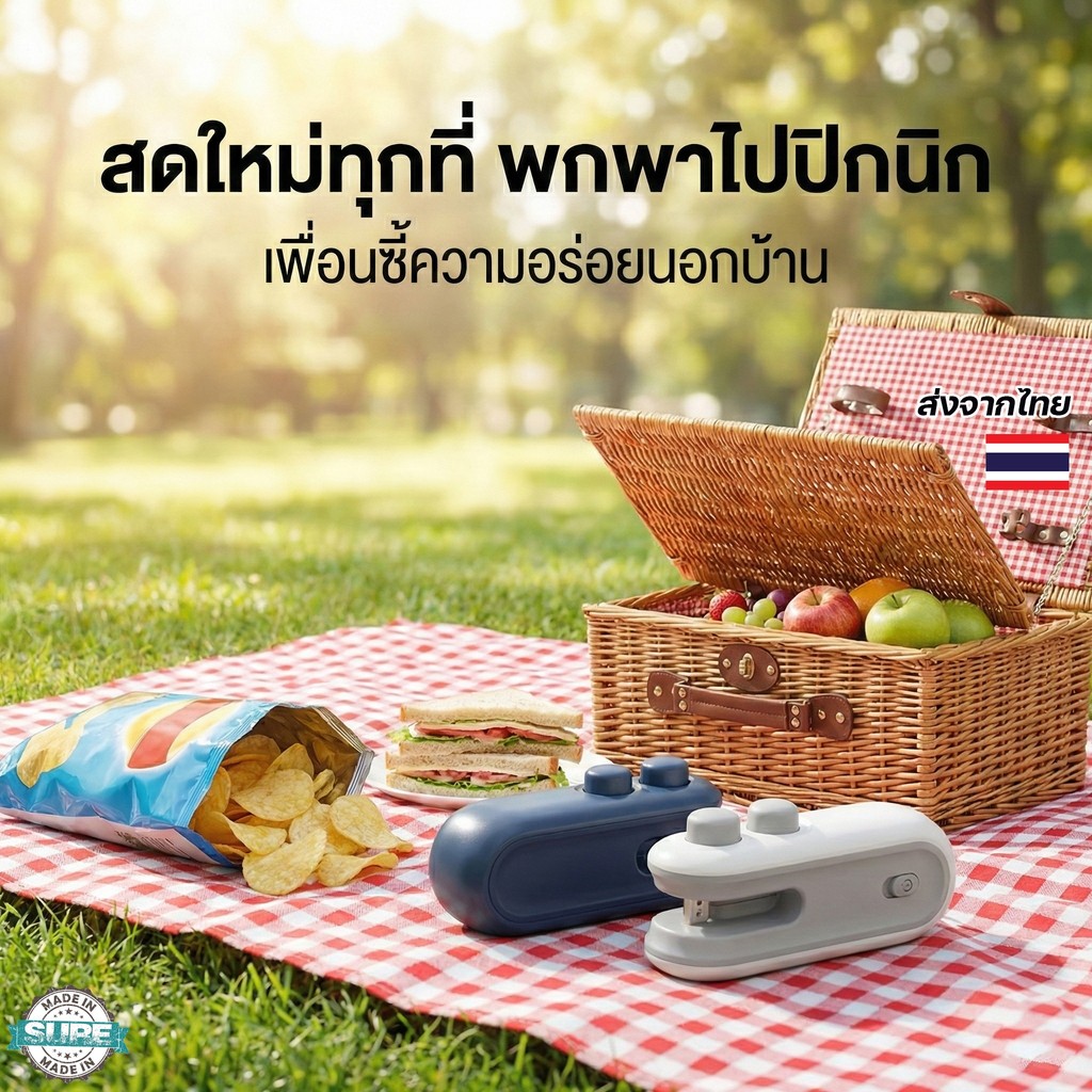 เครื่องซีลปากถุง 2in1 แบบไร้สาย ซีลและตัดในตัว ขนาดพกพา เหมาะกับถุงขนม ถุงอาหาร เก็บสดสะดวก
