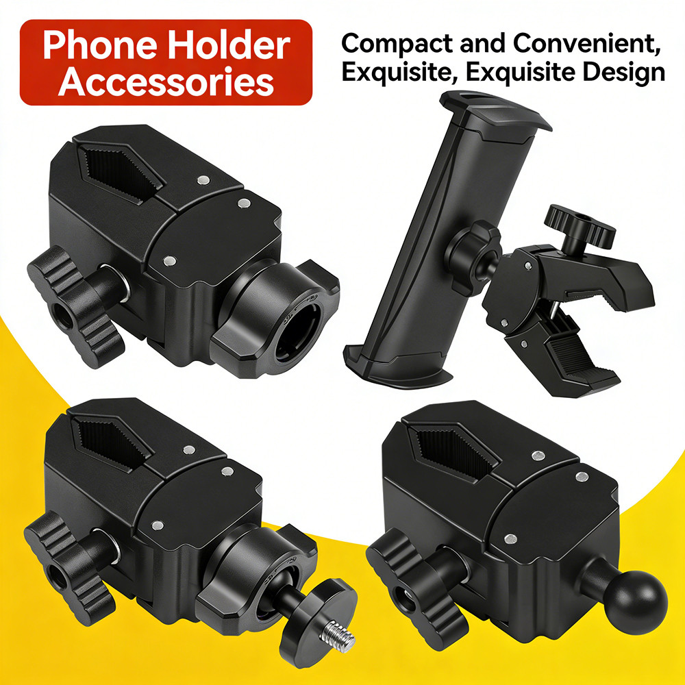 โทรศัพท์มือถือถ่ายทอดสด Mount Extension Clamp Ball Head Heavy-Duty Clamp จักรยาน/รถจักรยานยนต์ผู้ถือโทรศัพท์กลางแจ้งขี่จักรยานการถ่ายภาพ Crab Claw Clamp