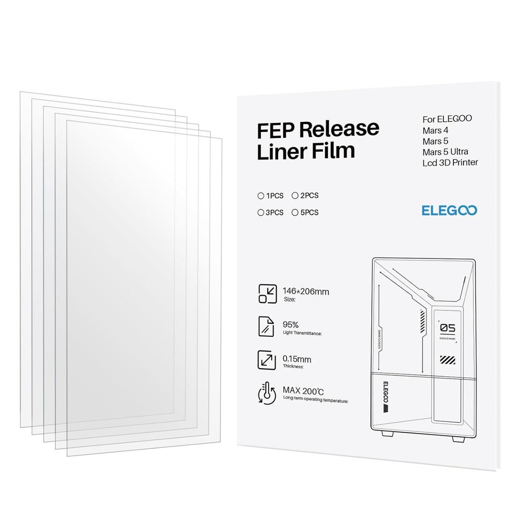 ELEGOO 5 ชิ้น FEP Release Liner ฟิล์มสําหรับ ELEGOO Mars 4, Mars 5, Mars 5 Ultra Resin 3D เครื่องพิม