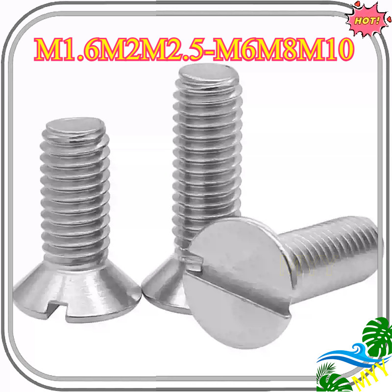 GB68 304 สแตนเลส one-word slot consunk หัวสกรู slotted แบนหัวสกรู M1.6M2M2.5M3M4M5M6M8M10MYYBHD