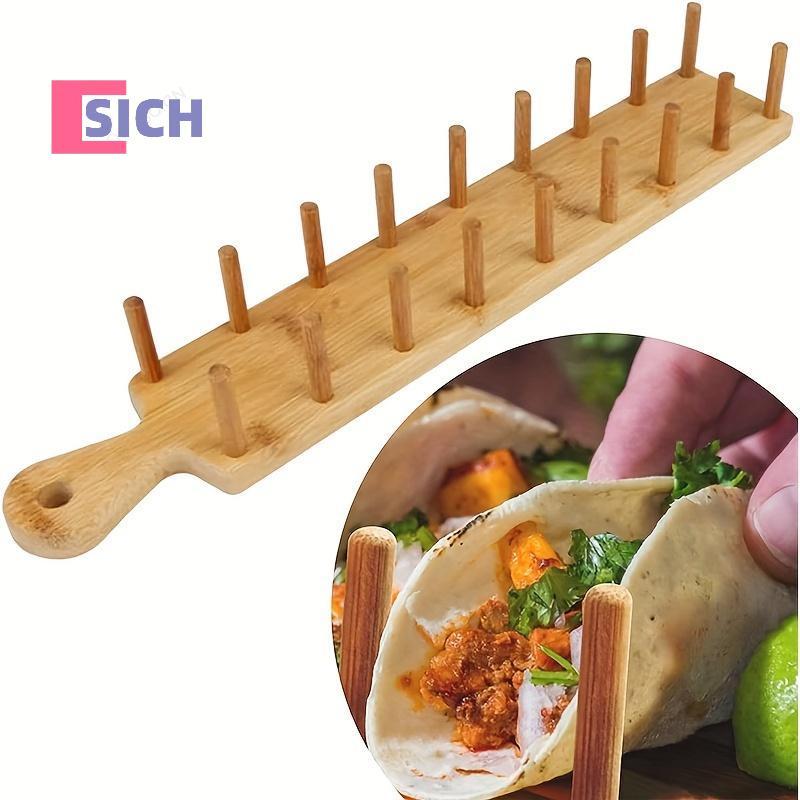 [Sich] ที่วางทาโก้ไม้ไผ่ถือถาด Tacos แต่ละถาด Tacos อาหารอเนกประสงค์ยืน Hard Tacos Ra สําหรับห้องครั