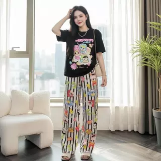 Mayura Stores No.C2553 ชุดเซ็ท2ชิ้น เสื้อ+กางเกง (powerpuff) กางเกงแต่งแถบ เสื้อผ้าแฟชั่น