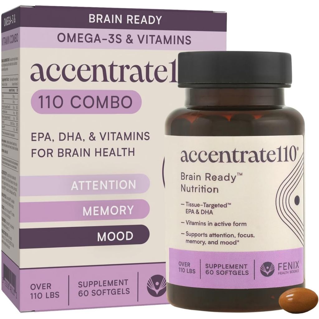 Accentrate110 - อาหารเสริมโฟกัส - Methylated Vitamin B Complex พร้อมอาหารเสริมกรดไขมัน Omega 3 - L-M