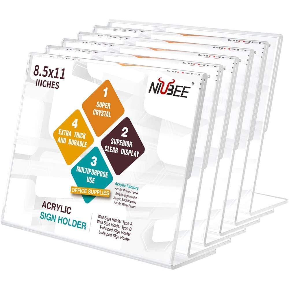 NIUBEE Sign Holder Set 【6 Sets】 A4 Size L-Shaped Horizontal Sign Stand POP Stand Acrylic Stand Doubl