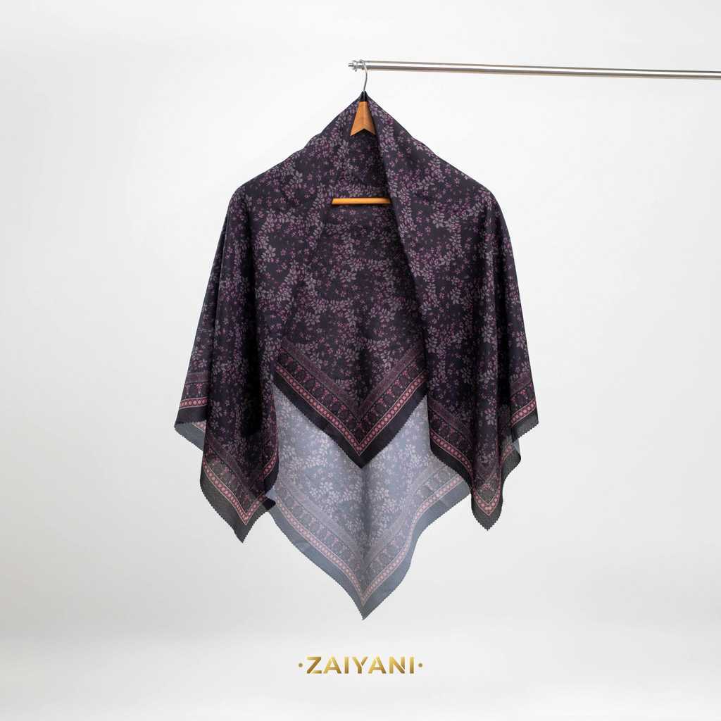 ZAYANI - Floral Harmony Series Square Scarf Voal Hijab Motif - สีดํา [LG]