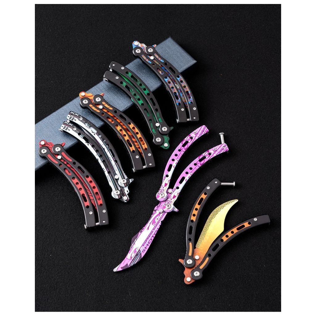 CSGO ผีเสื้อฝึกมือใหม่เหวี่ยงมือผีเสื้อเทคโนโลยีดำของเล่นคลายเครียดพับได้ทั้งเหล็กไม่ต้องบำรุงรักษาไม่ลับคม