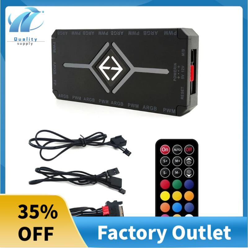 ARGB PWM Controller รีโมทคอนโทรลไร้สายพัดลม Hub PWM ARGB Controller Hub อะแดปเตอร์คอมพิวเตอร์พีซีกรณ