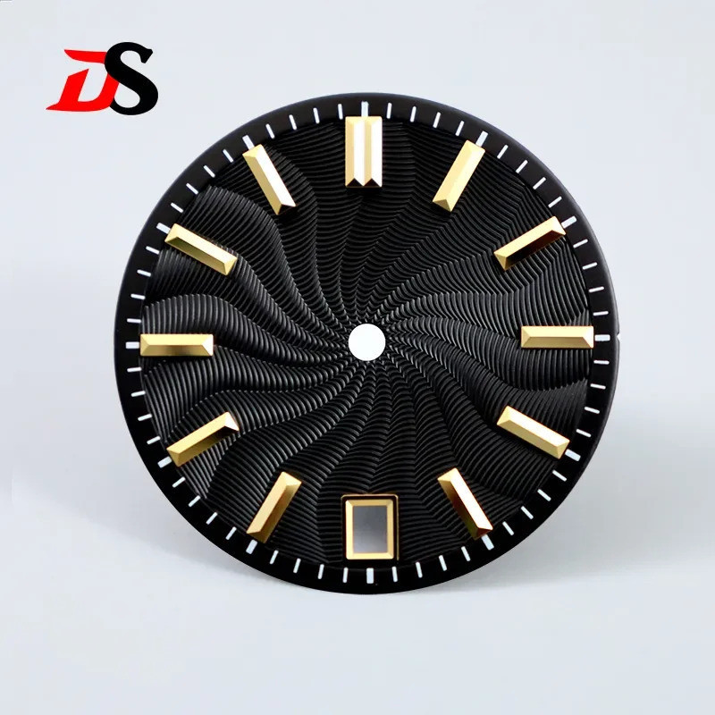 NH35 Dial 28.5 มม.สีดํา Guilloche สีดํา Lmue ไม่มีโลโก้ปราศจากเชื้อ NH35 NH38 การเคลื่อนไหวไม่มีวันท