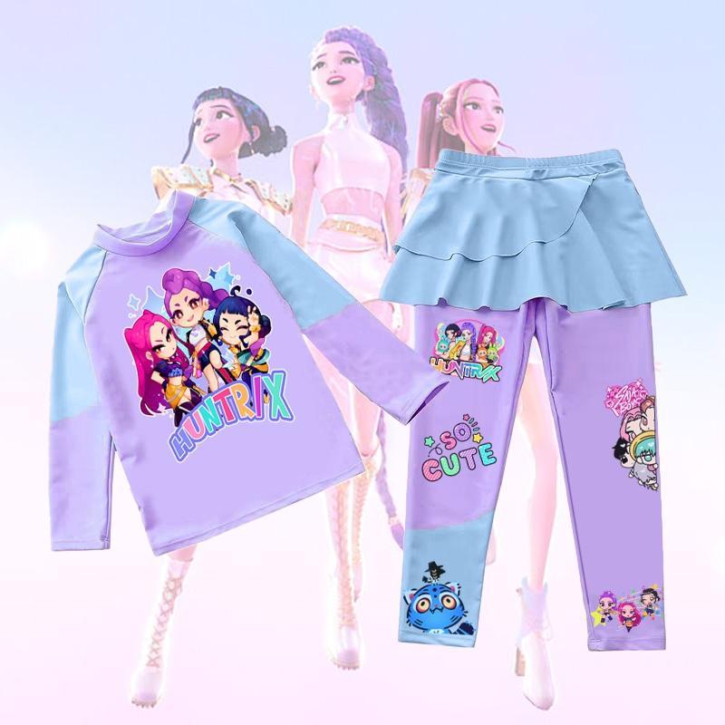 ชุดว่ายน้ำเด็กผู้หญิง งานเซ็ท2ชิ้นkpop demon hunter เสื้อแขนยาว*กางเกงขายาว เนื้อผ้ากันยูวี