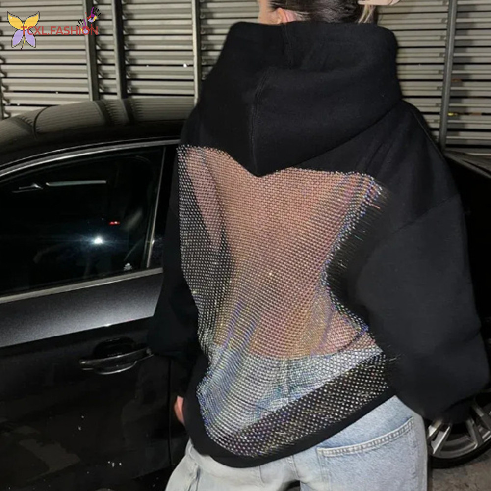 เสื้อฮู้ดแผงตาข่ายอินเทรนด์สําหรับผู้หญิงการออกแบบเปลือยตัวหนาสําหรับสุดยอดความเย้ายวนใจ ชุดเทศกาล