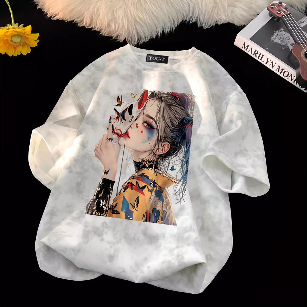 T42.SHOP🌸 ผู้หญิง เสื้อยืด oversize เสื้อฟอก เสื้อสตรีท เกรดพรีเมียม เสื้อคอตตอน ไม่หดตัว ใส่สบาย ลาย "Masked Girl"