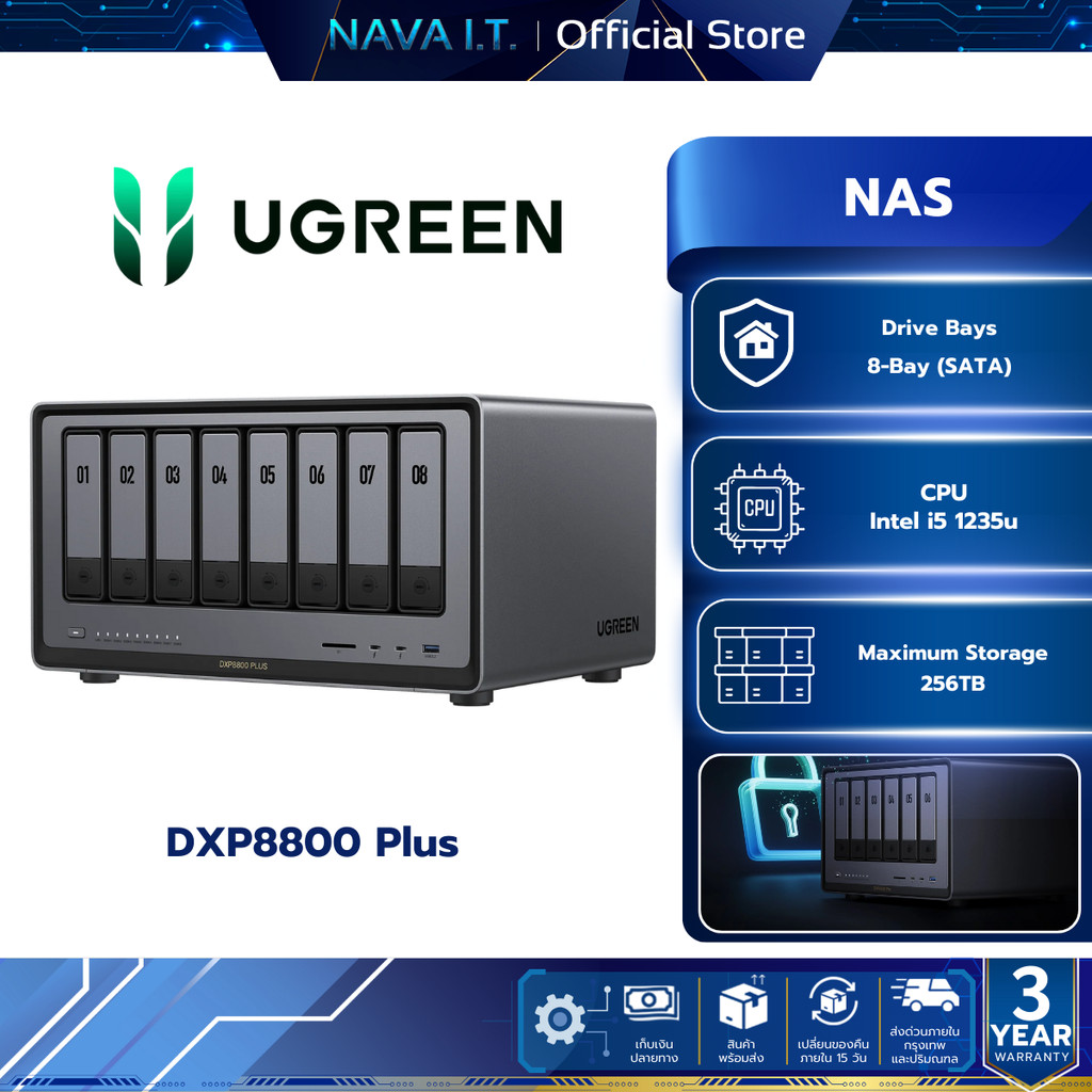 UGREEN NAS NASync DXP8800 Plus 8-bay Intel i5 1235u 10-Core CPU ประกันศูนย์ไทย 3 ปี