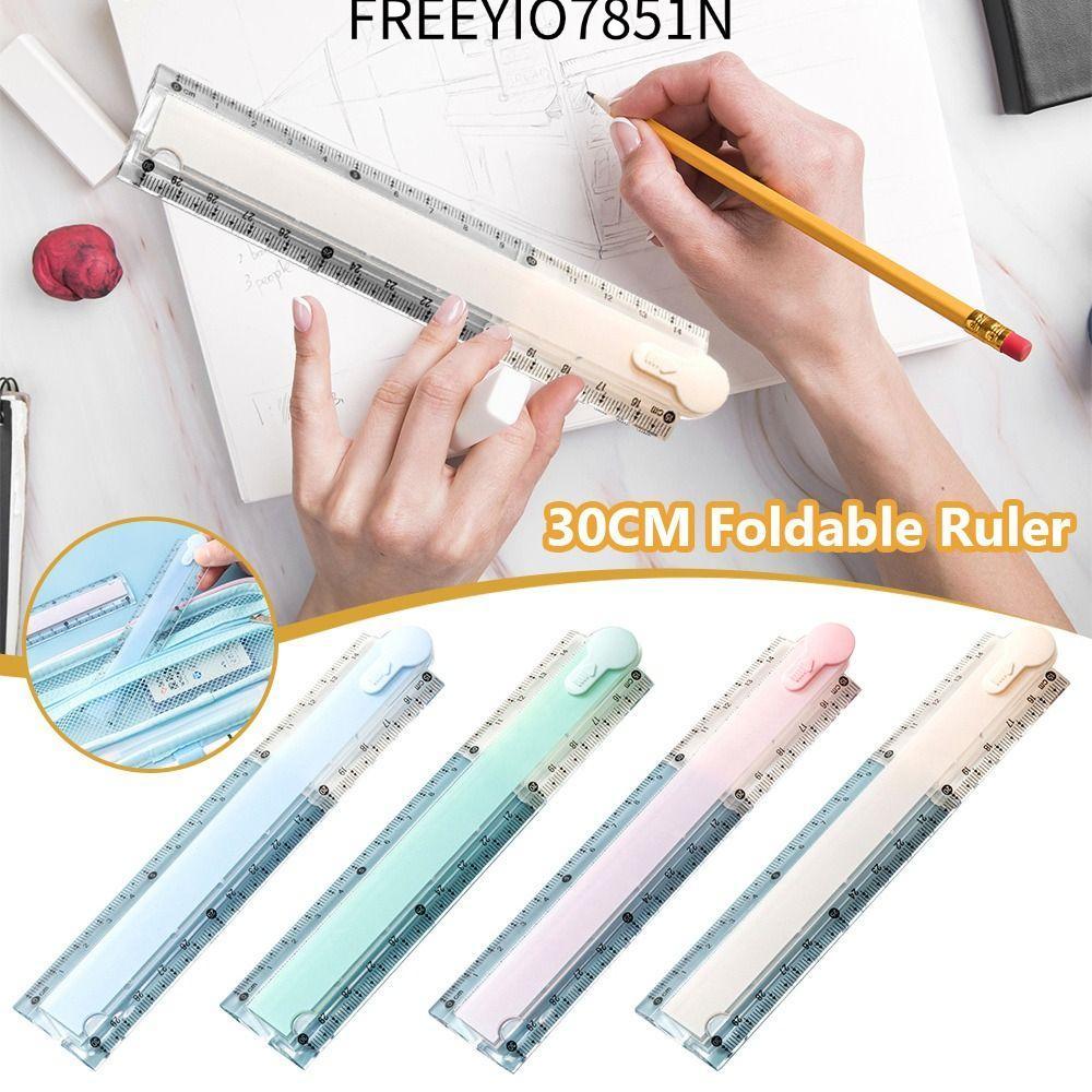 FREEYIO7851N ไม้บรรทัดพับได้, ไม้บรรทัดตรงจัดเก็บง่ายแบบพับได้, ไม้บรรทัดวัดขนาด 30 ซม. โปร่งใสสํานักงานโรงเรียน