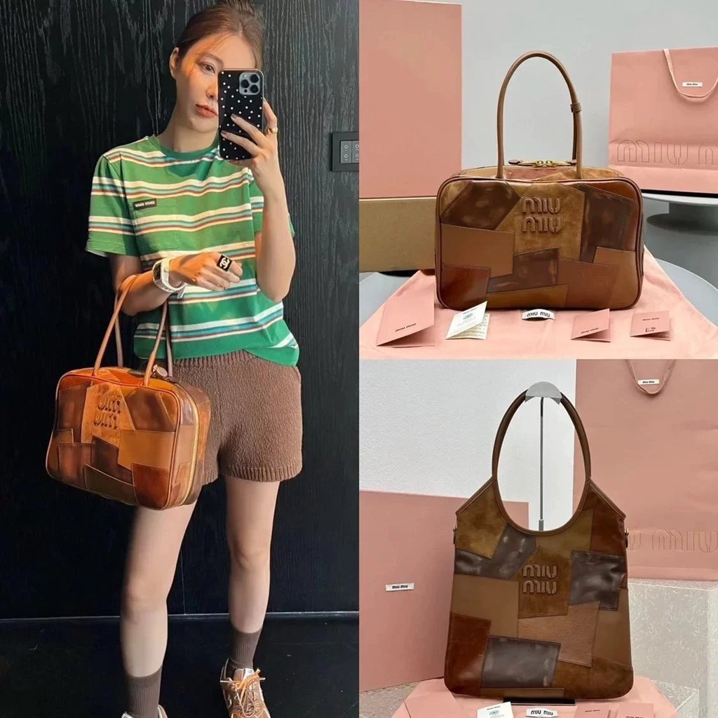 มิว/มูตะ กระเป๋าถือสไตล์ใหม่410511Mujia แสดงสไตล์กระเป๋าเอกสารหนัง Patch กระเป๋าถือกระเป๋าผู้ชาย Dee