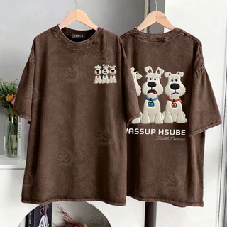 🔥Top.basic🔥เสื้อแฟชั่น เสื้อยืด oversize ผ้าฝ้าย แนวสตรีท ไม่ต้องรีดผ้า สวมใส่สบาย ผ้านิ่ม ลาย "WASSUP HSUBE"【COD】